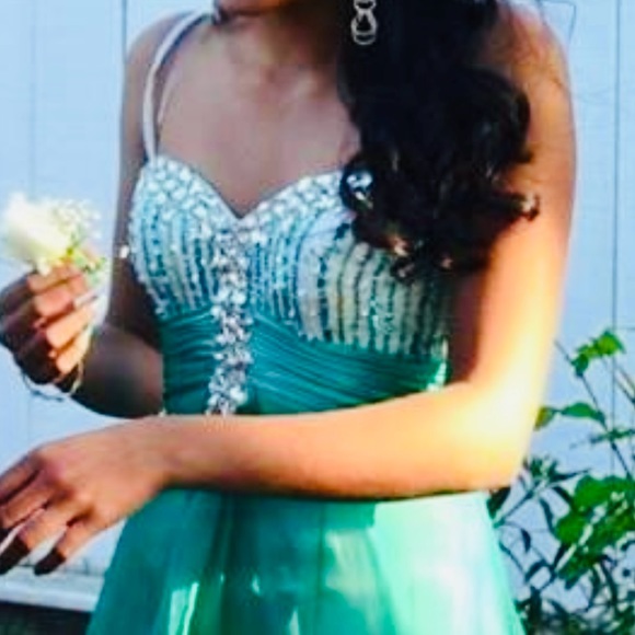 Above knee dress with beautiful flowy outer shear and embellished bodice. - Picture 2 of 5